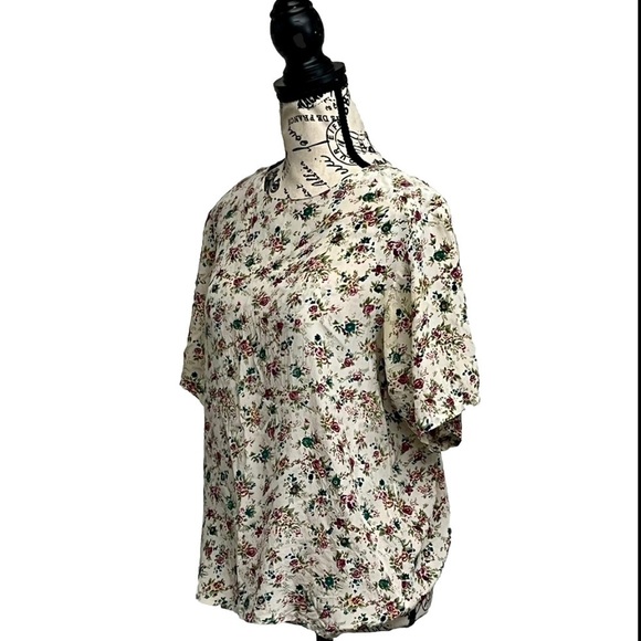VINTAGE KRIS DEE 80s SILK SATIN MICRO FLORAL BLOUSE  CREAM S HAWAII PREPPY MICRO - Picture 2 of 8